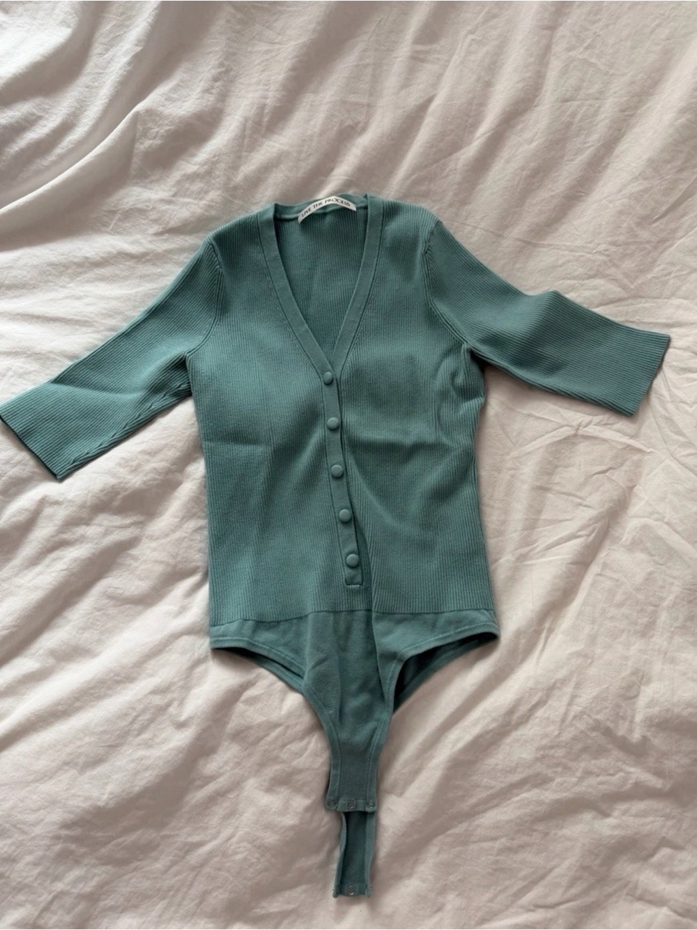 Live The Process Ribbed V-Neck Button-Front Bodysuit - Teal Green